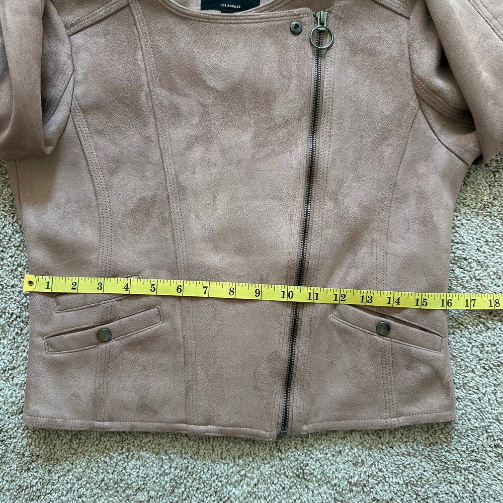 Haute Monde Suede Moto Jacket Faux Vegan Zip Pockets Blush Mauve Women's Small - Picture 10 of 12